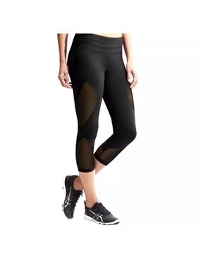 Athleta Black Mesh-Panel Capri Leggings
